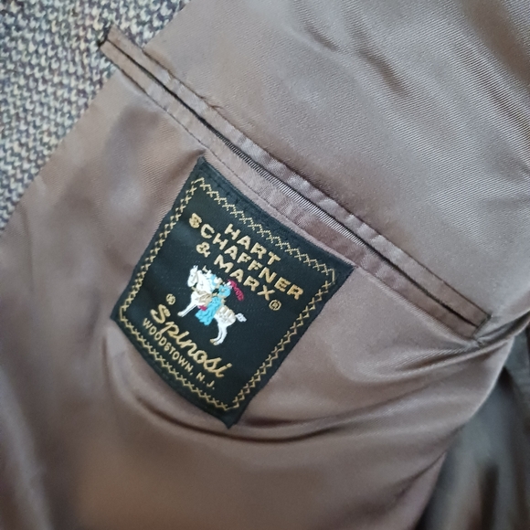 Hart Schaffner Marx Tweed Blazer Sport Coat Jacket Mens 46R Brown Virgin Wool - Picture 10 of 12